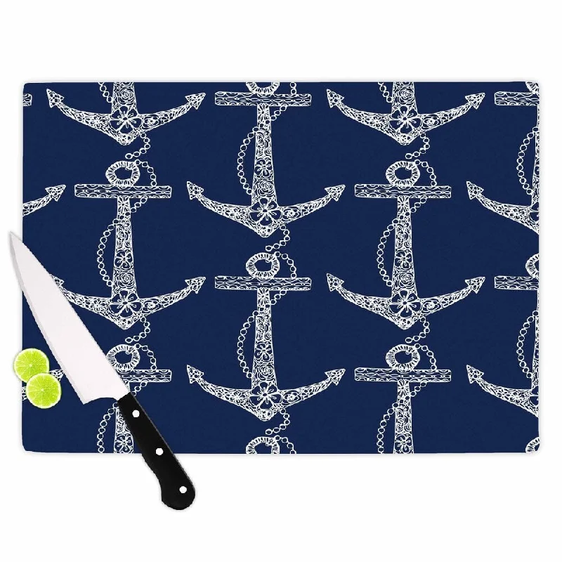 Kess InHouse Amy Reber "Floral Anchors" Blue Pattern Cutting Board