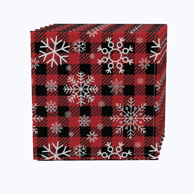 Snowflakes on Plaid Cotton Napkins