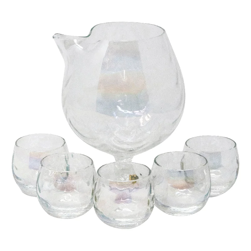 West Virginia Glass Draping Iridescent Pedestal Cocktail Pitcher Set