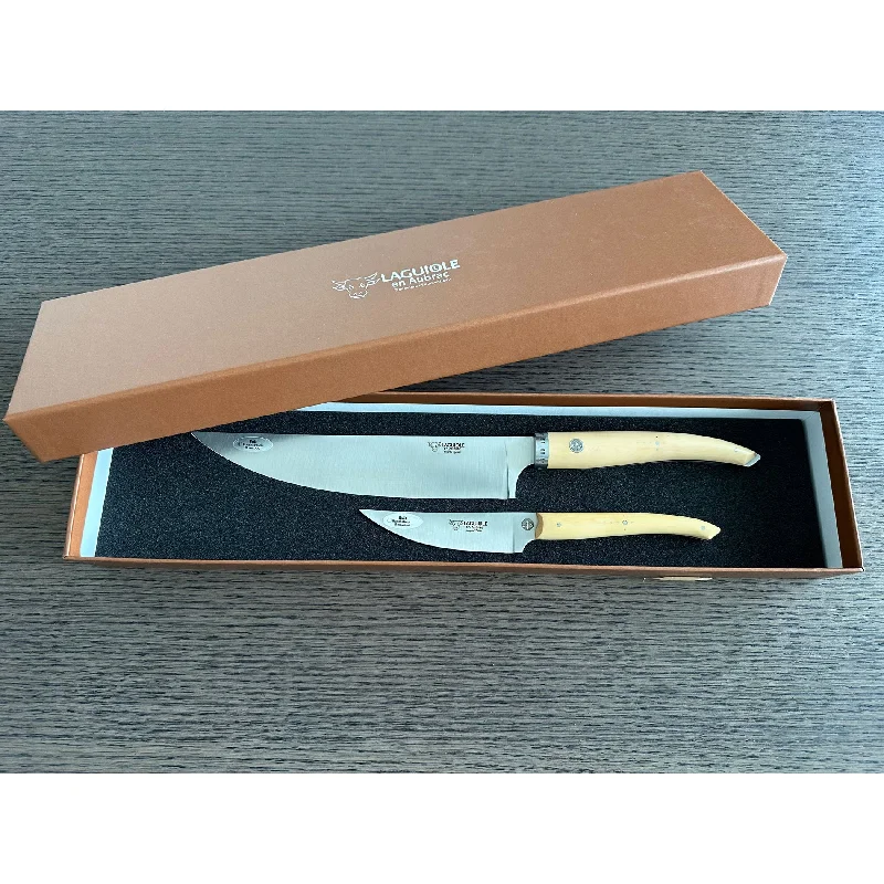 Laguiole en Aubrac Handcrafted 2-Piece Kitchen Knife Set with Boxwood Handles