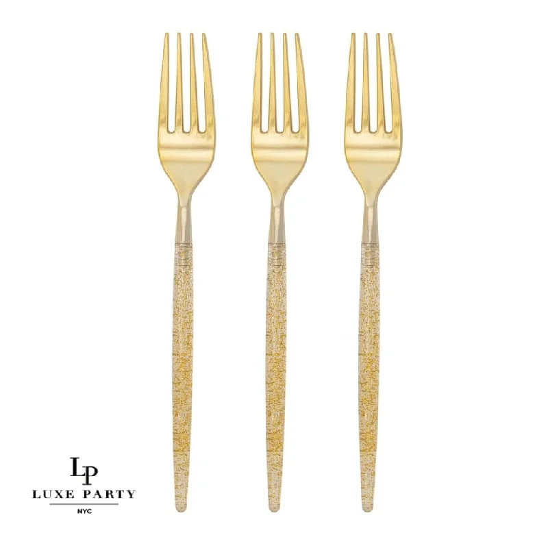 Chic Gold Glitter Plastic Forks | 32 Pieces