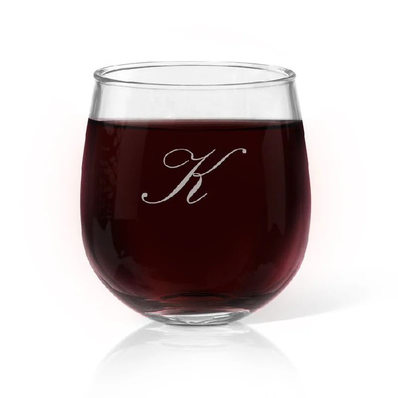 Single Initial Stemless Wine Glass