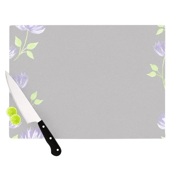 KESS InHouse Louise "Flower II" Gray Purple Cutting Board