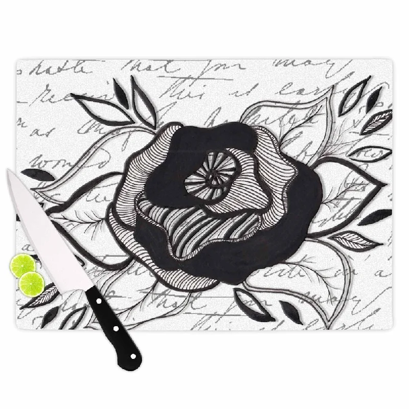 Kess InHouse Li Zamperini 'Like A Rose' Black White Glass Cutting Board