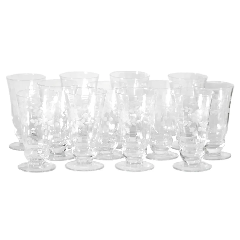 Etched Flowers Paneled Glass Footed Tumblers