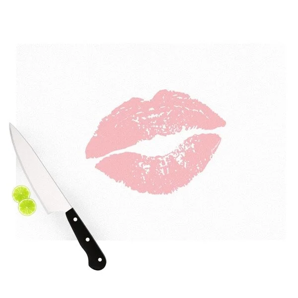 Kess InHouse Geordanna Cordero-Fields 'Pink Lips' White and Blush Pink Glass Cutting Board