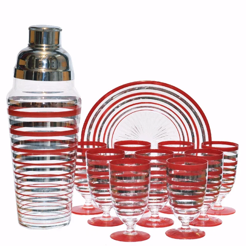 Red & Silver Stripe Cocktail Set