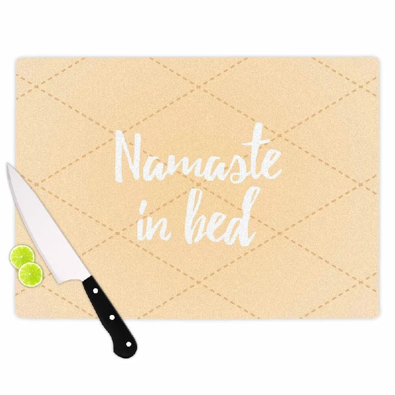 KESS InHouse KESS Original "Namaste In Bed Yellow" Tan White Cutting Board