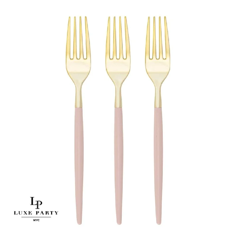 Chic Blush and Gold Plastic Forks | 32 Pieces