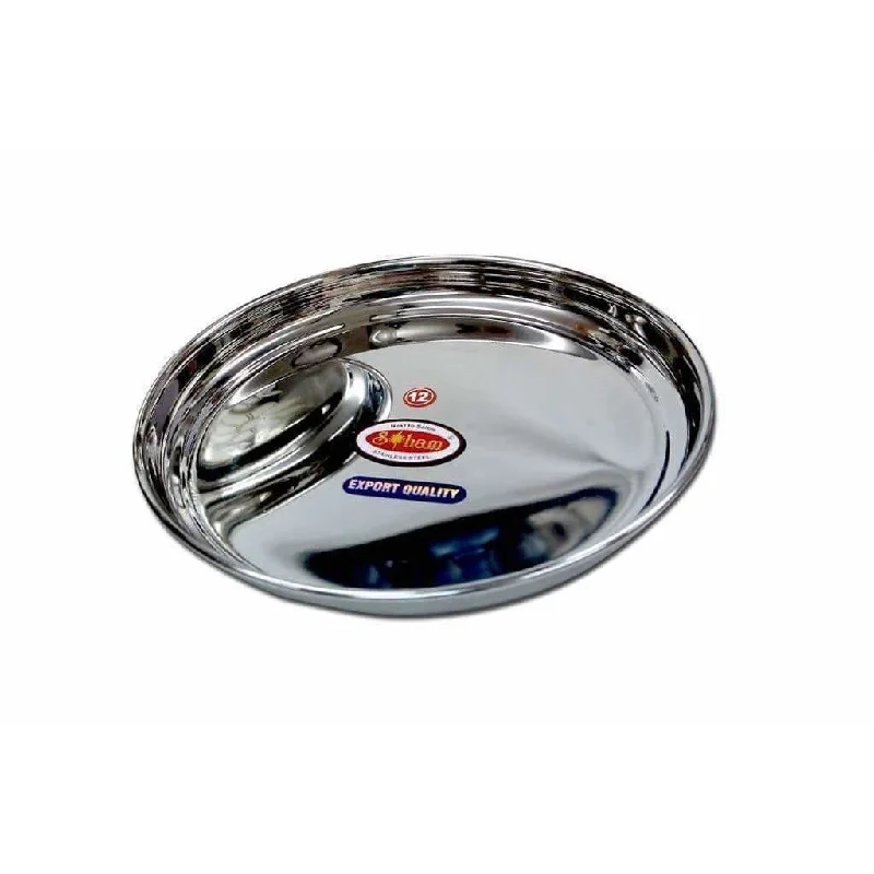 Soham Stainless Steel Round Lunch Plate/Dinner Plate, Tiffin Plate,Food Plate -Plain Design-3 PC