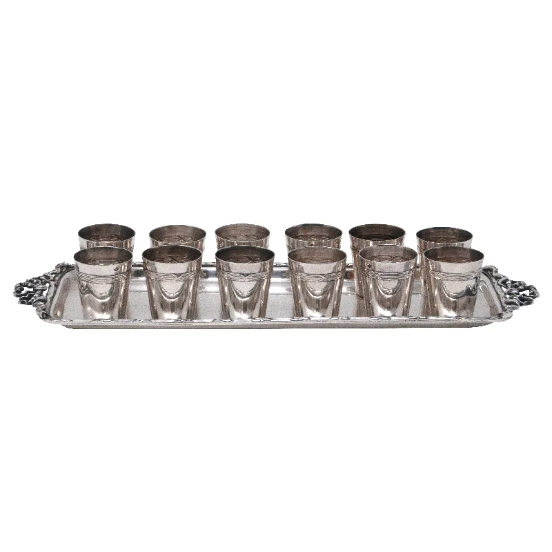 French Silver Plate Thimbles and Cocktail Tray Set