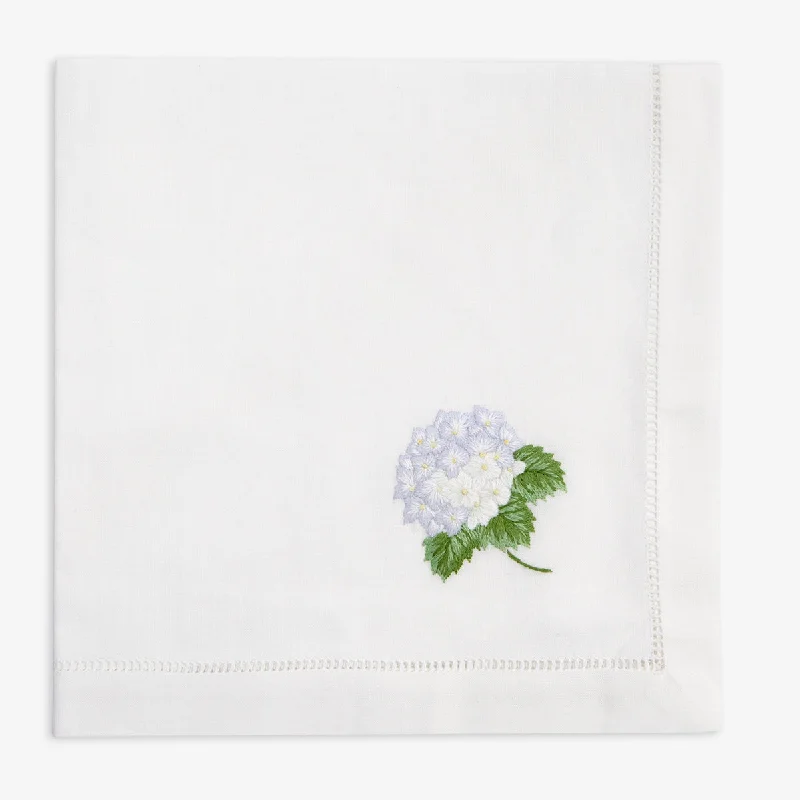 Hand Embroidered Hemstitched Napkin Hydrangea One