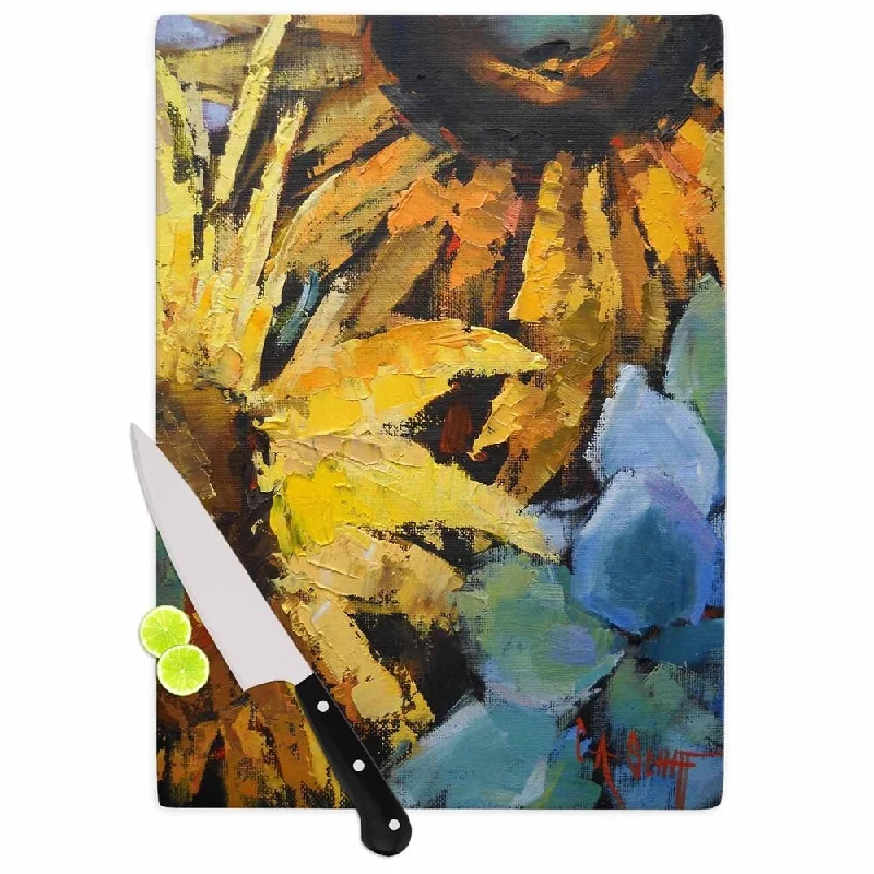 KESS InHouse Carol Schiff 'Sunflowers And Hydrangea' Yellow Floral Cutting Board