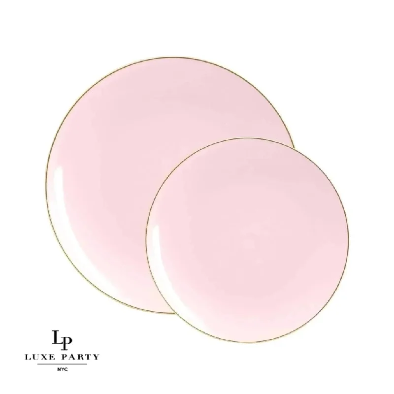 Round Blush Pink and Gold Plastic Plates | 10 Pack