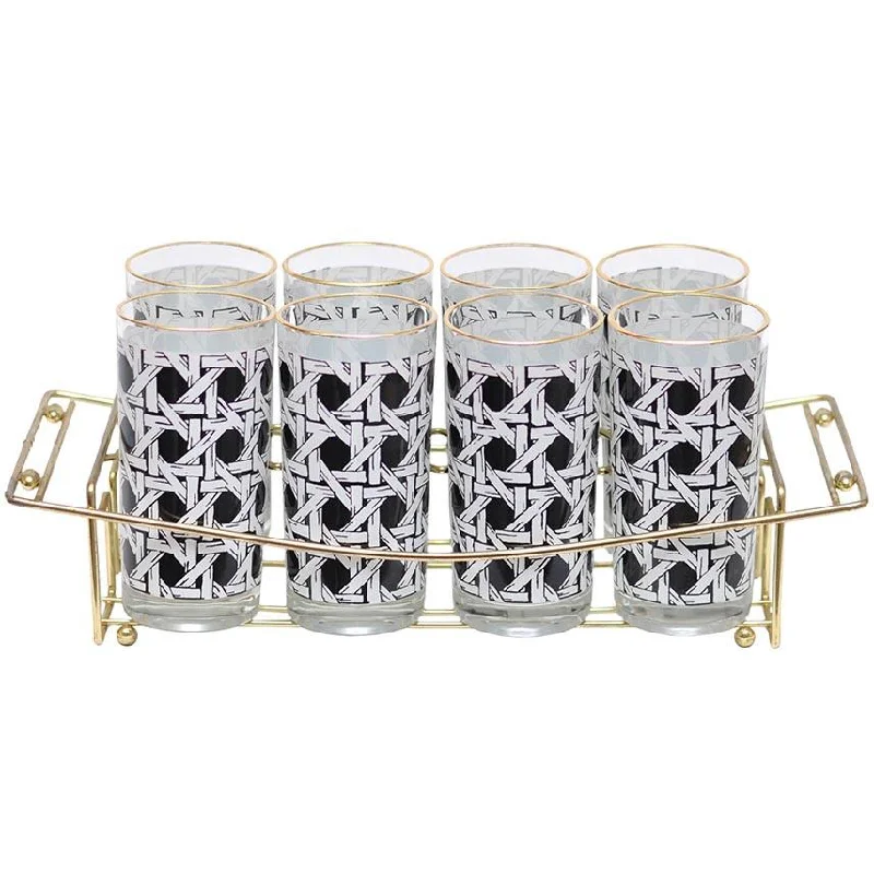 Georges Briard Black & White Collins Glass Caddy