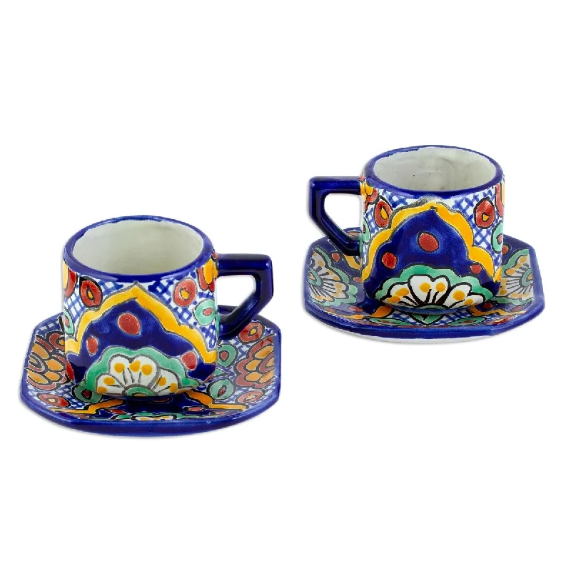 Novica Handmade Hidalgo Fiesta Ceramic Cups And Saucers (Set For 2)