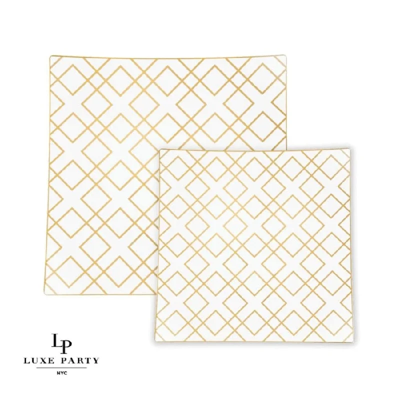 Square Clear • Gold Pattern Plastic Plates | 10 Plates