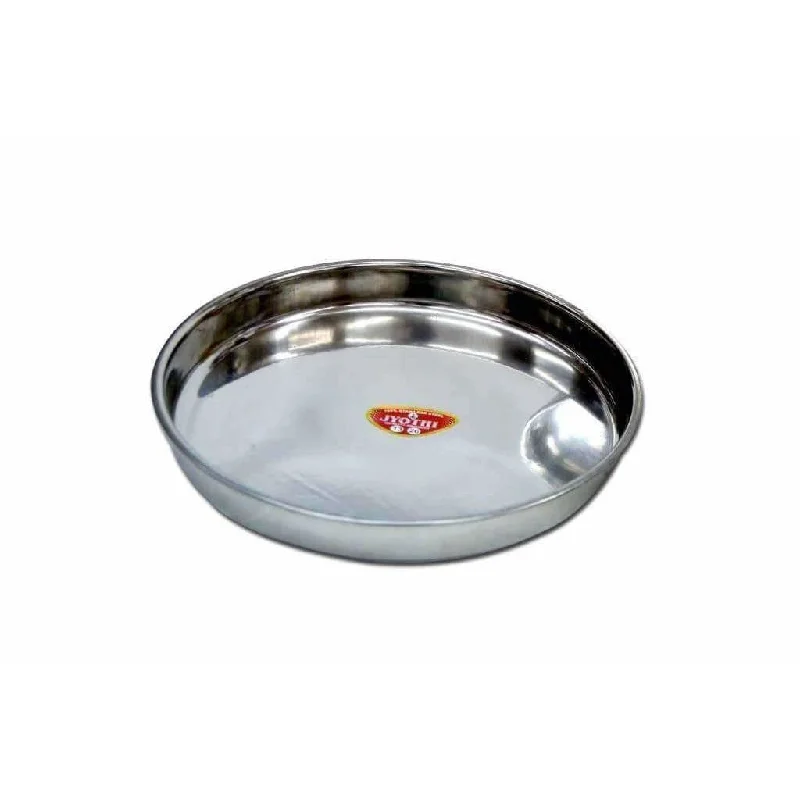 Soham Stainless Steel Round Thali Lunch Plate/Dinner Plate, Tiffin Plate,Food Plate-Plain Design-3 PC