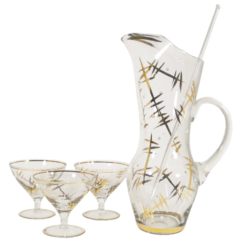 Art Deco Cocktail Pitcher & Coupe Glass Set