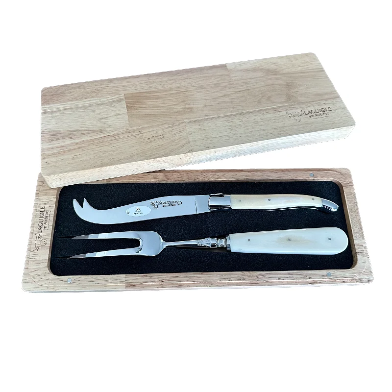 Laguiole en Aubrac Handcrafted 2-Piece Cheese Knife Set with Bone Handles