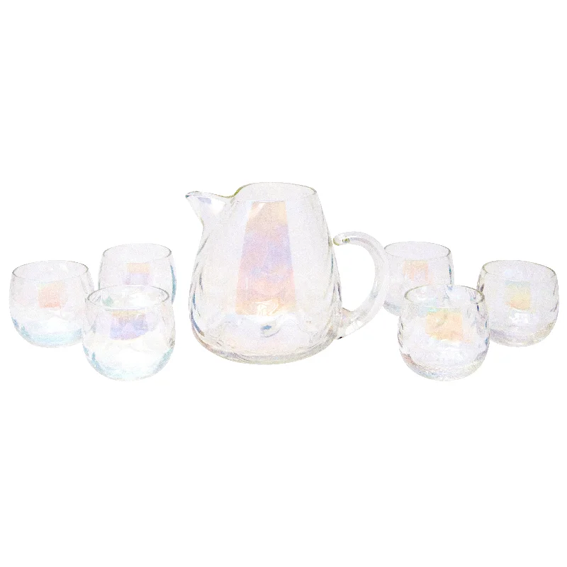 West Virginia Glass Draping Iridescent Cocktail Pitcher Set