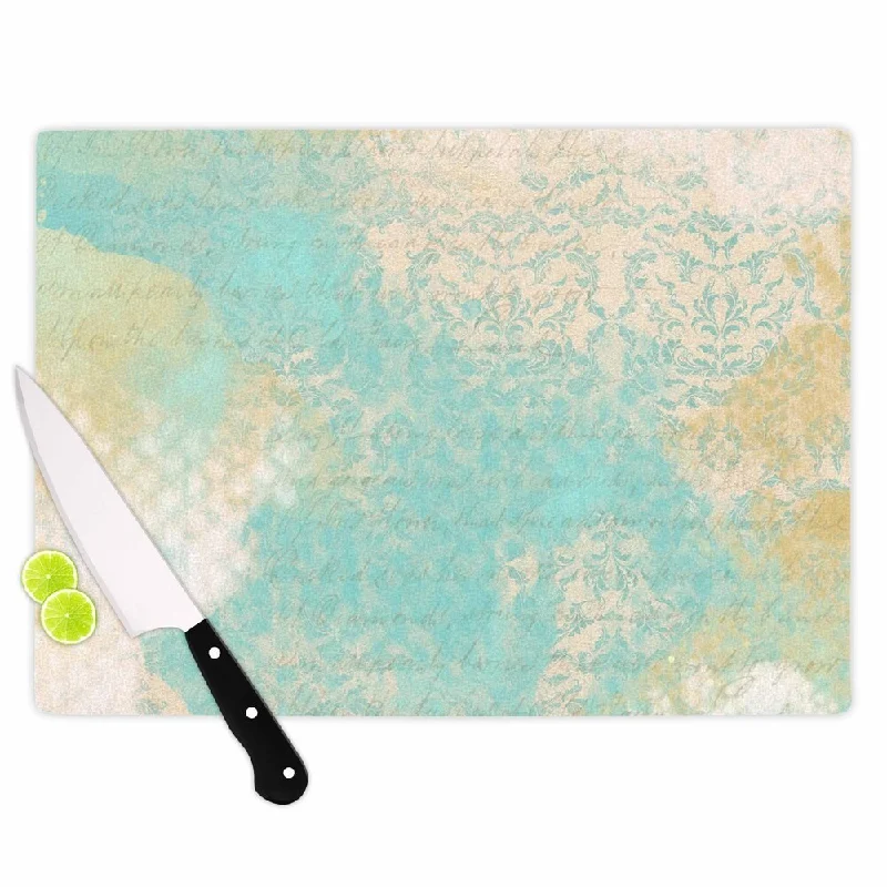 Kess InHouse Li Zamperini 'Vintage II' Teal Tan Glass Cutting Board