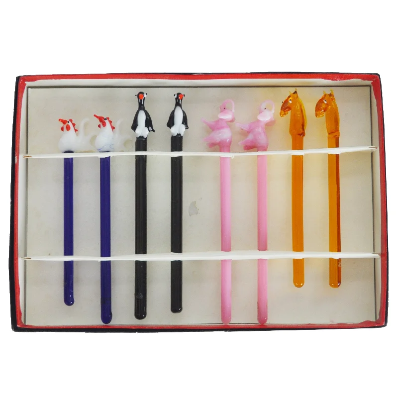 Multi Color Glass Animal Top Cocktail Stir Sticks