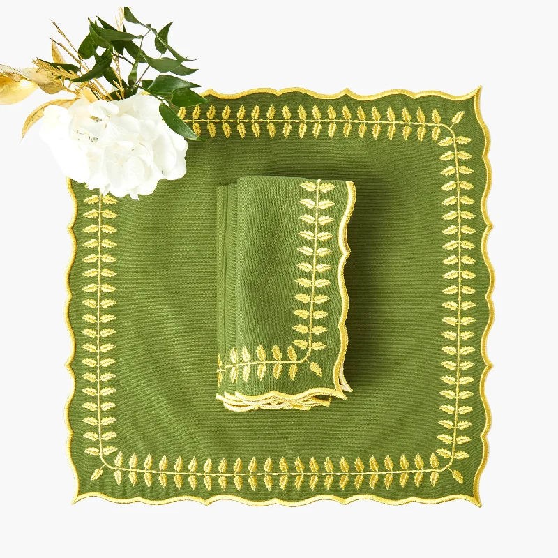 Green & Gold Laurel Napkins (Set of 4)