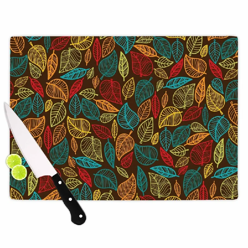 KESS InHouse KESS Original 'Leaves All Around' Multicolor Brown Cutting Board