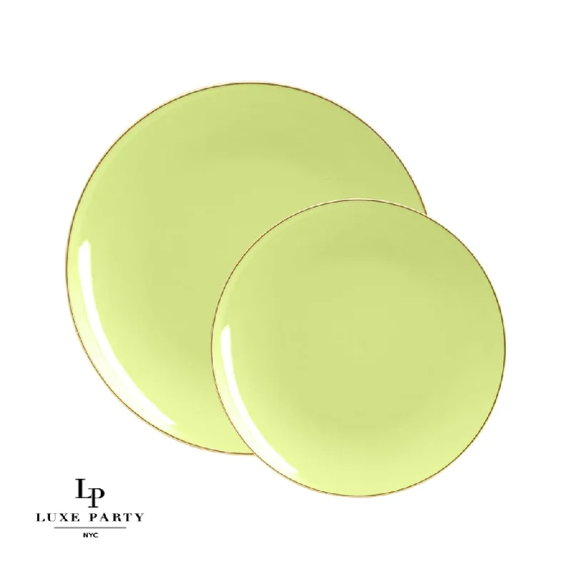 Lime Green and Gold Round Plastic Plates | 10 Pack