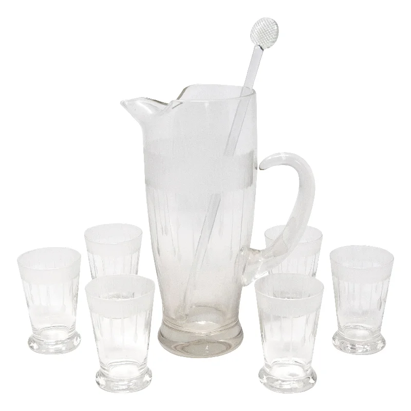 Etched Art Deco Drops Cocktail Pitcher Set