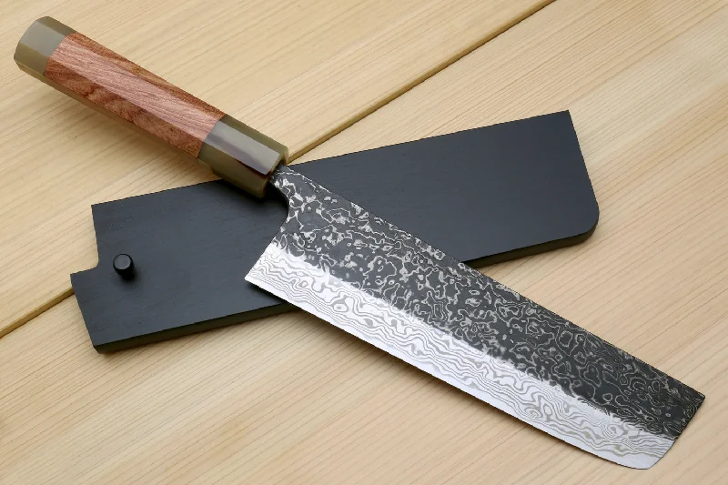 Yoshihiro Black-Forged High Performance SLD Damascus Steel Masashi Nakiri Vegetable knife Ironwood Handle