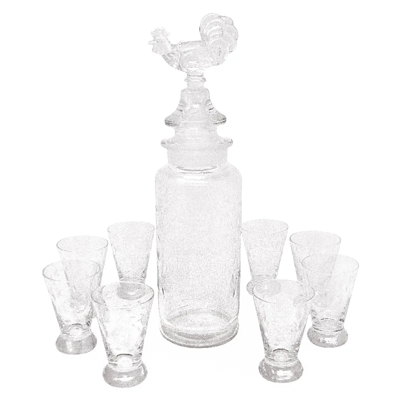 Paden City Glass Rooster Decanter Set