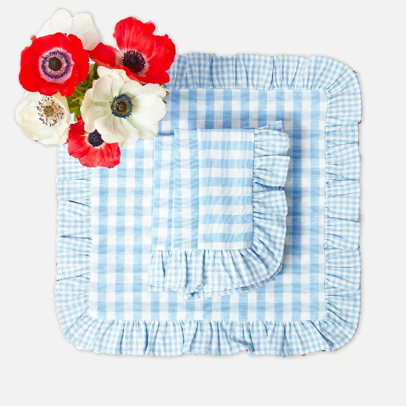 Blue Gingham Ruffle Napkins (Set of 4)