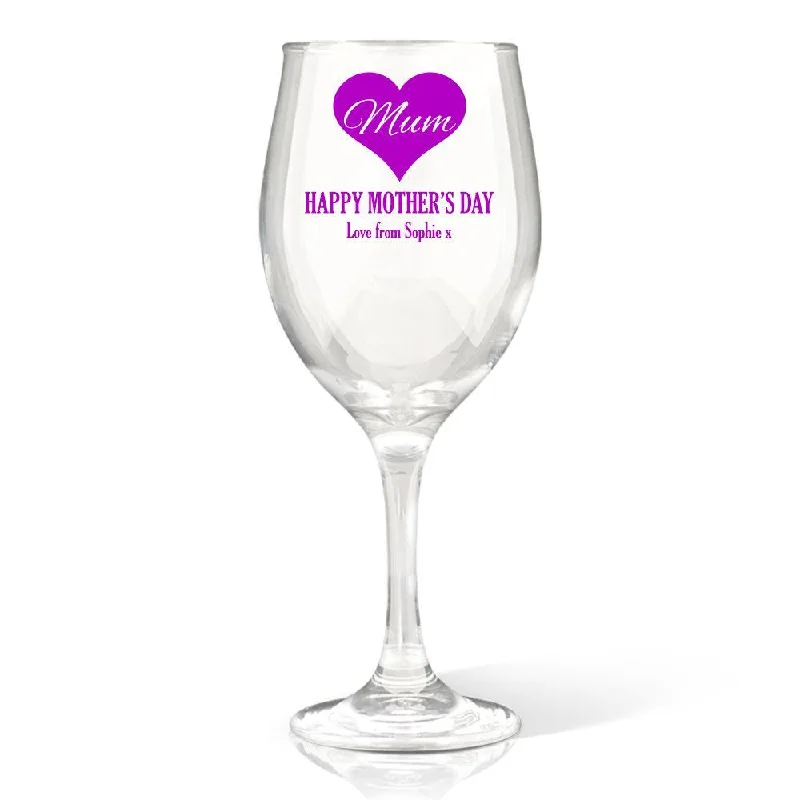 Mum in Heart Wine Glass