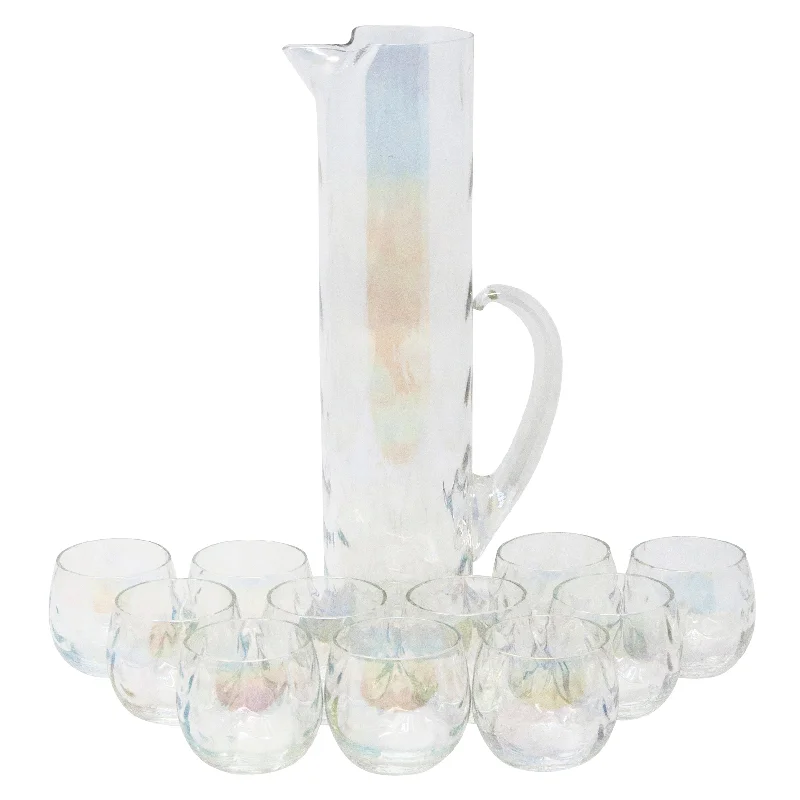 West Virginia Glass Draping Rainbow Iridescent Cocktail Pitcher Set