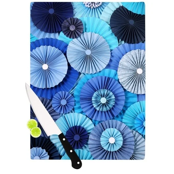 Kess InHouse Heidi Jennings 'Blue Lagoon' Aqua and Navy Tempered Glass Cutting Board