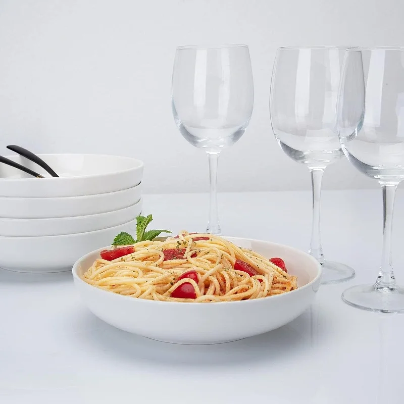 22 Ounce Porcelain Pasta Bowls Set of 6, Premium Ceramic Large Capacity Plates