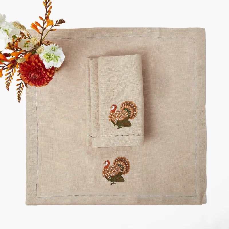 Taupe Embroidered Turkey Linen Napkins (Set of 4)