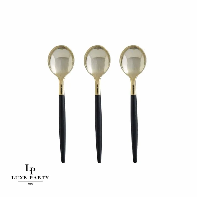 Black and Gold Plastic Mini Spoons | 20 Spoons