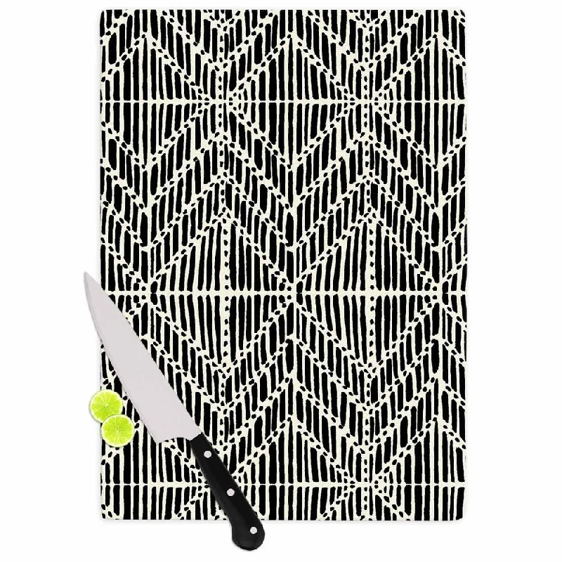 Kess InHouse DLKG Design 'Tribal Drawings' Chevron Black Glass Cutting Board