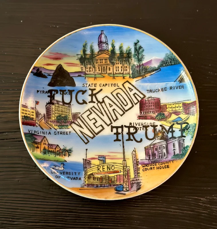 Fuck Trump | Vulgar vintage souvenir hand painted Nevada decorative plate