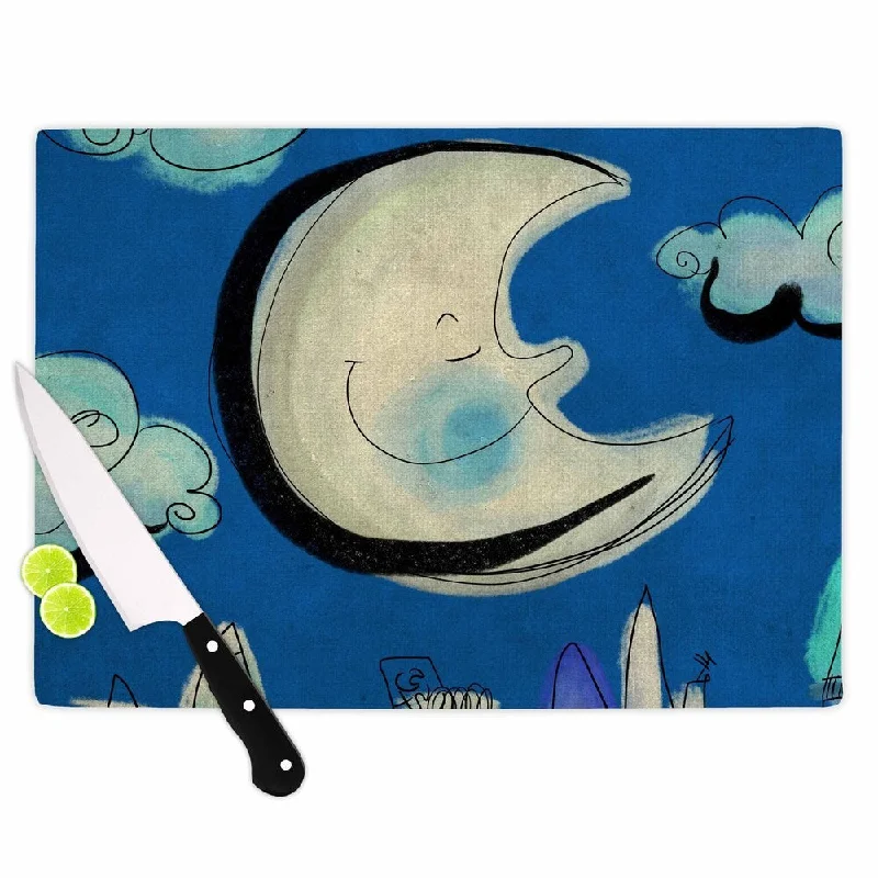 KESS InHouse Carina Povarchik 'Moon' Blue White Cutting Board