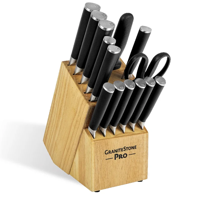 Granitestone Pro NutriBlade 14 Piece Stainless Steel Black Knife Set with Wooden Block