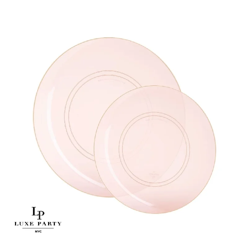 Round Transparent Rose Pink and Gold Plastic Plates | 10 Pack