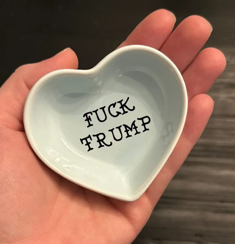 FUCK TRUMP | Vulgar vintage style pale blue heart ring dish