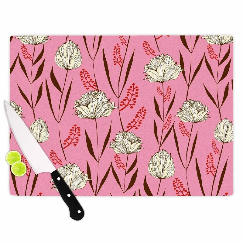 Kess InHouse Amy Reber "White Floral" Pink Pattern Cutting Board