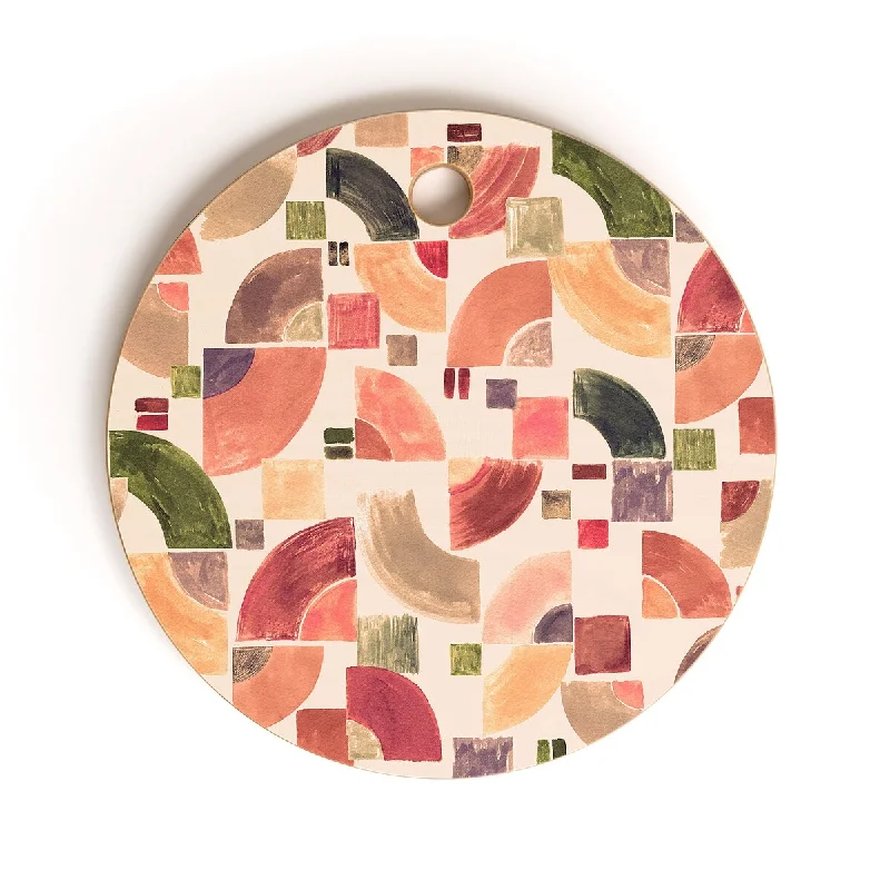 Ninola Design Retro Fusion Geometry Red Cutting Board Round