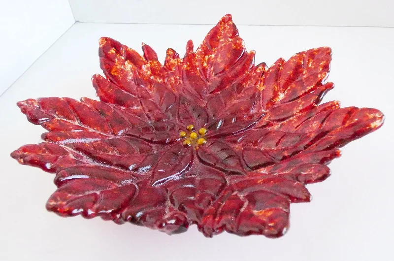 Fused Glass Poinsettia Dish