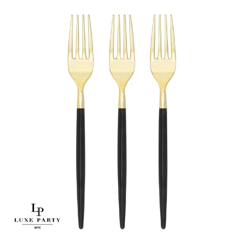 Chic Black and Gold Plastic Forks | 32 Pieces